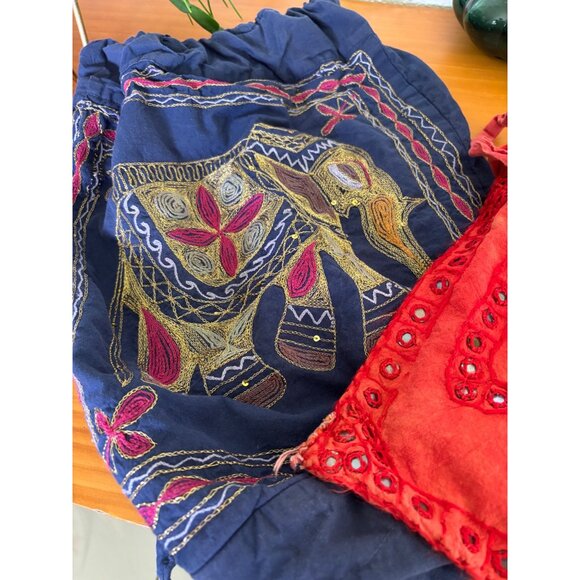 Boho Embroidered Embellished Elephant Tote Bags Set Of 2 Bundle - Picture 5 of 8